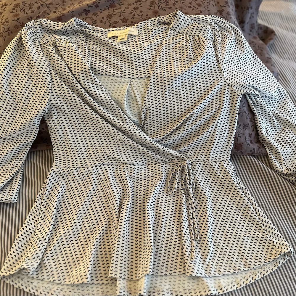 Monteau Black and White Wrap Peplum Blouse